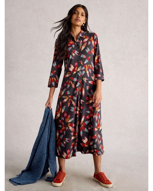 White Stuff Red Rua Jersey Shirt Dress