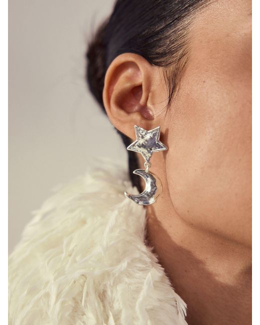 Next Brown Hammered Detail Star Drop Earrings