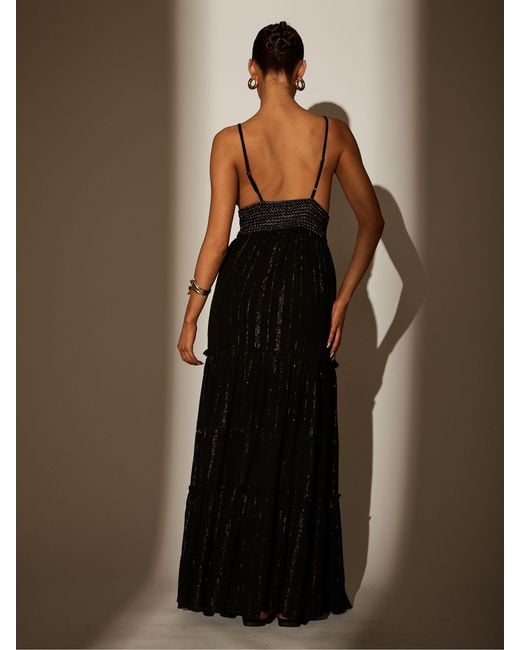 South Beach Brown Metallic Cami Stripe Maxi Dress