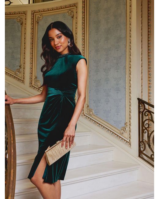 Adrianna Papell Women's Green Mock Neck Midi Dress