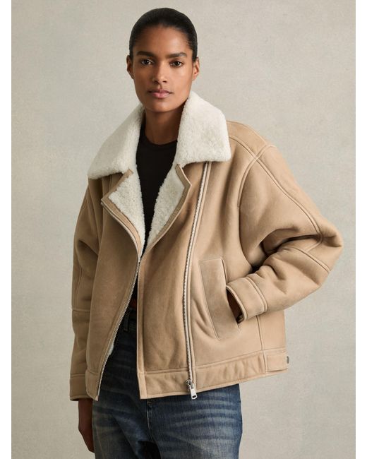 Reiss Blue Mona Jacket Leather Plain