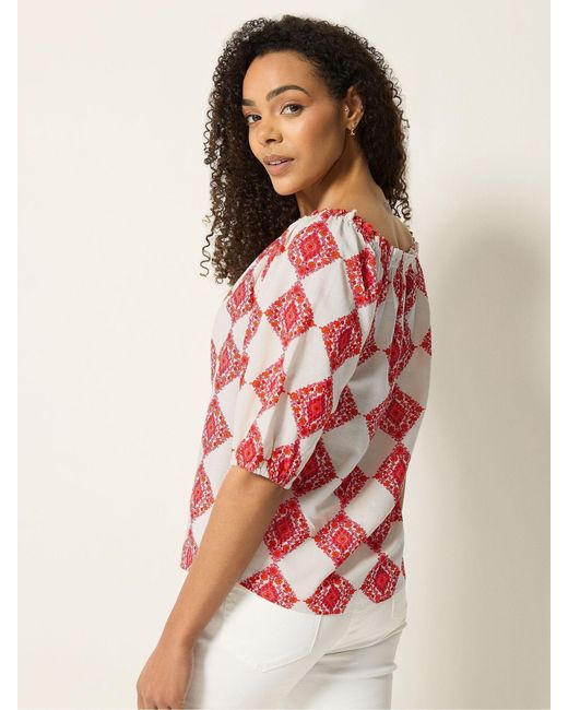 M Com Red Printed Tile Top