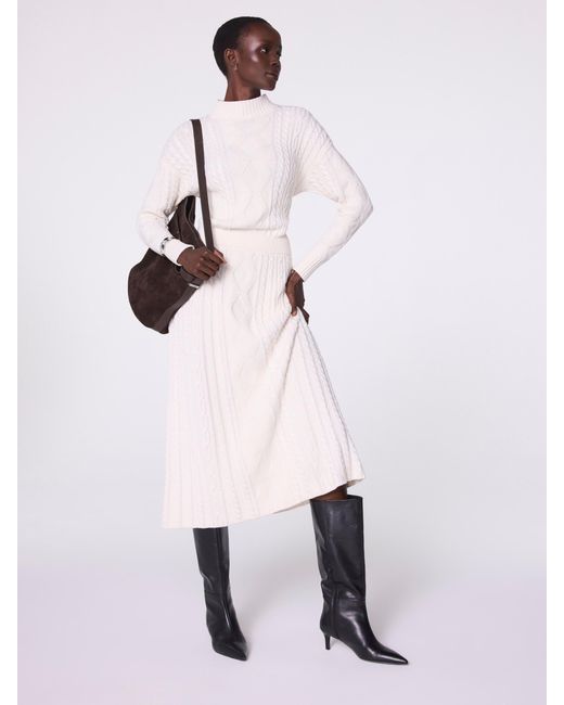 Mint Velvet Natural Cream Cable Knit Midi Dress