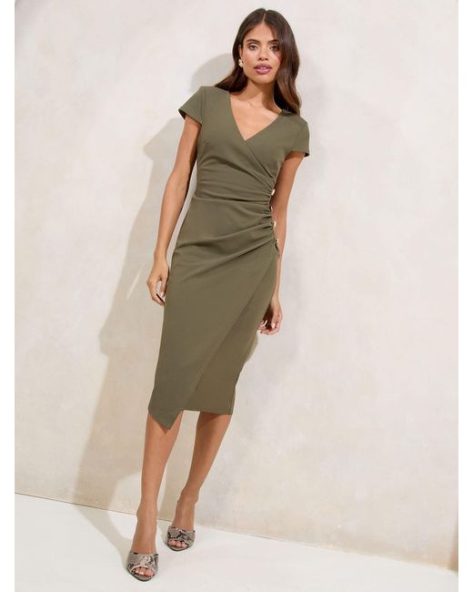 Lipsy Short Sleeve Ruched Asymmetric Detail Midi Dress in Natural | Lyst Lipsy Short Sleeve Ruched Asymmetric Detail Midi Dress in Natural | Lyst