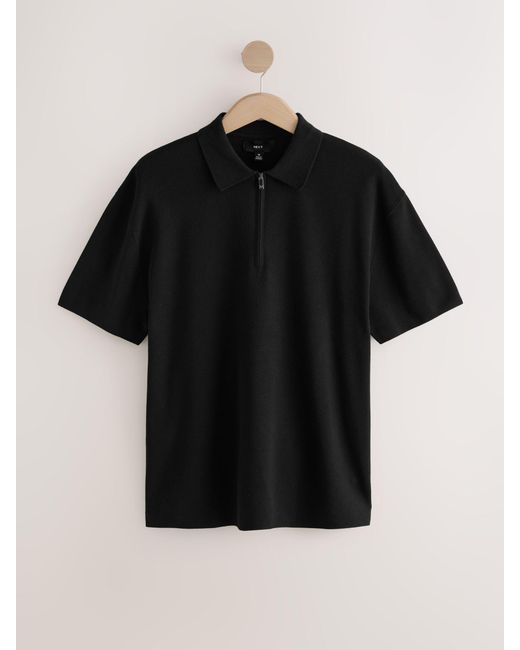 Next N. Premium Relaxed Fit Kurzarm-Strickpolohemd in Black für Herren