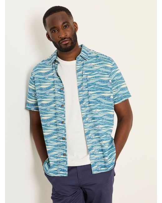 FatFace Blue Fatface Short Sleeve Turtle Print Shirt for men