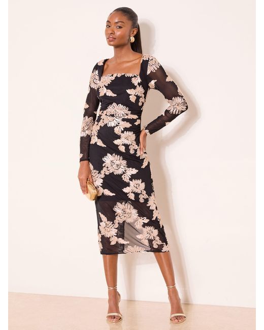 Lipsy Square Neck Floral Long Sleeve Bodycon Mesh Midi Dress in Natural | Lyst Lipsy Square Neck Floral Long Sleeve Bodycon Mesh Midi Dress in Natural | Lyst