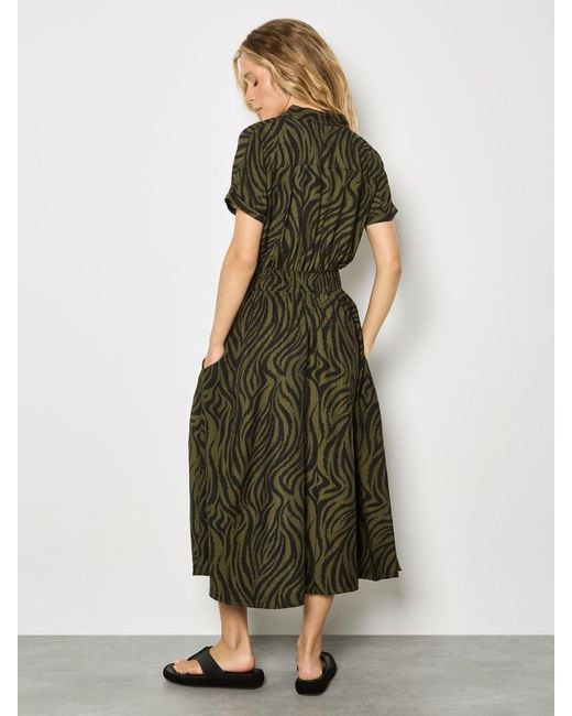 Apricot Green Ikat Zebra Midi Shirt Dress