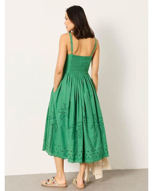 FatFace Green Fatface Teri Regular Embroidered Midi Dress