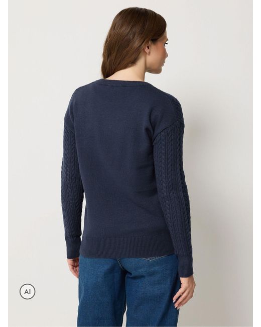 M Com Blue V-Neck Mini Cable Jumper