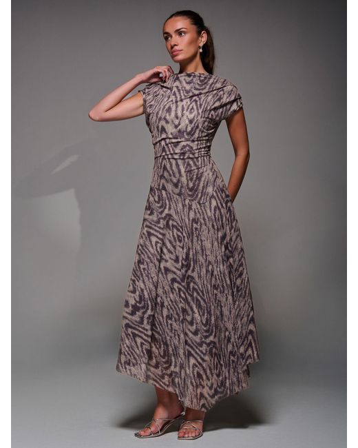 Jolie Moi Gray Asymmetrical Draped Slash Neck Midaxi Dress