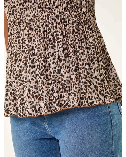 Roman Natural Animal Print Pleated Blouse