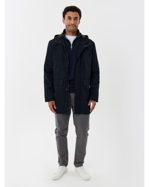 Threadbare Blue Showerproof Hooded Longline With Patch Pockets Jacket for men