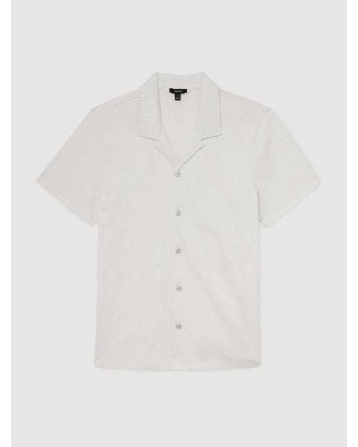 Reiss White Textured-Wave Cuban-Collar Shirt for men