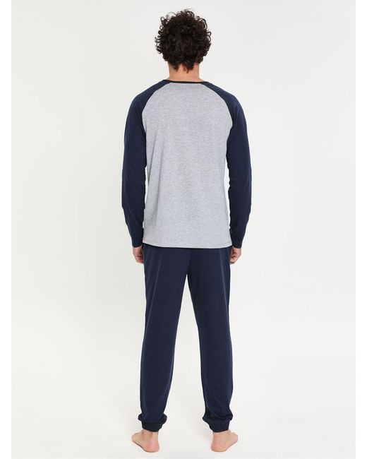 Threadbare Blue Blend Long Sleeve Pyjamas Set for men
