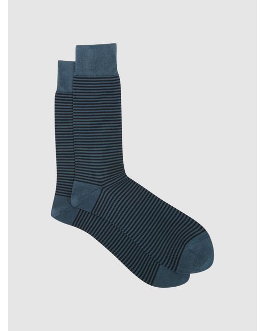 Reiss Stripe - Airforce Blue/ Navy Mario Stripe Cotton-blend Striped Socks, S/m for men