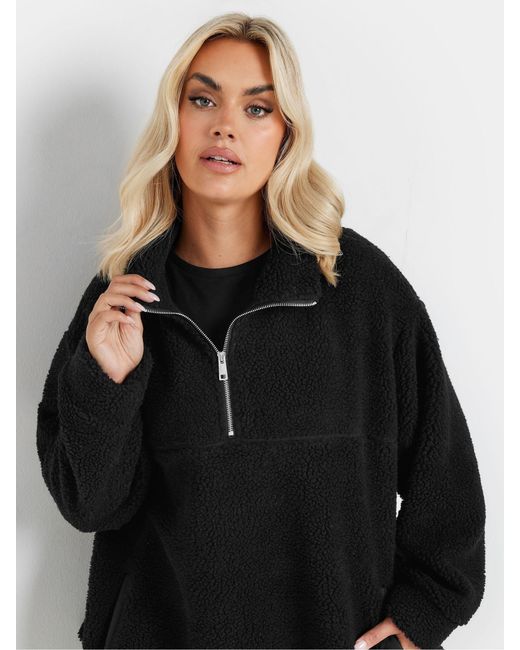 Yours Curve Black Übergroße Borg-Jacke Mit Halbem Reißverschlusseu 50-52 (Uk 22-24)