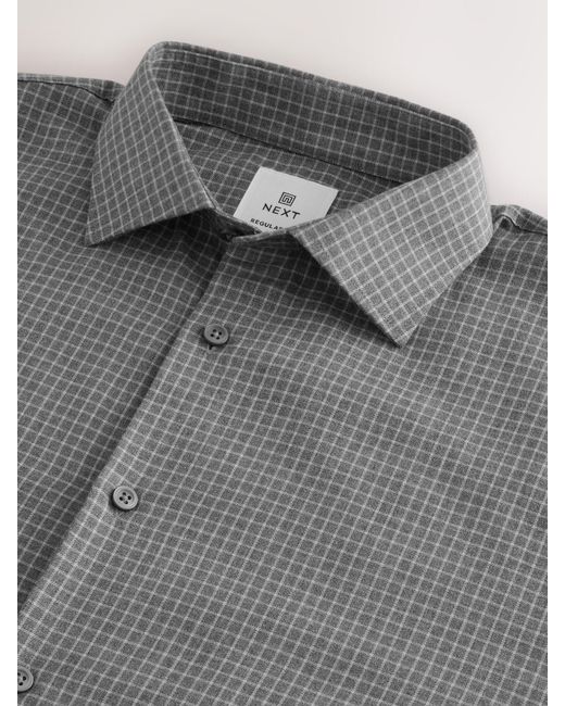 Next Gray Regular Fit Check Soft Touch 100% Cotton Smart Long Sleeve Shirt for men
