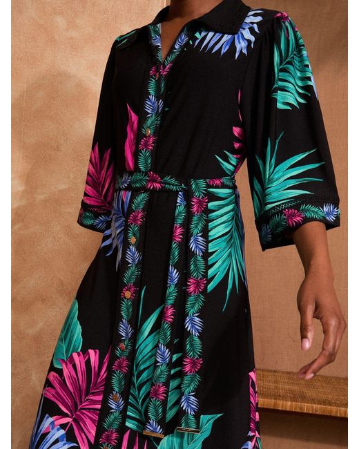 Love & Roses Blue Petite Jersey Belted Shirt Midi Dress