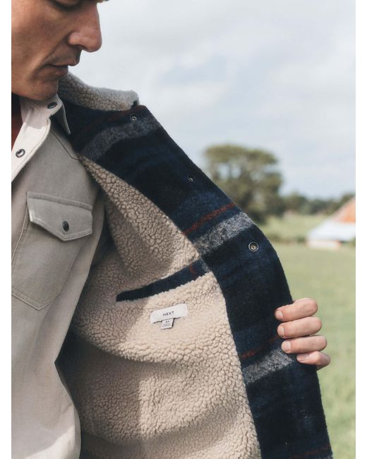 Next Blue Check Borg Lined Trucker Jacket With Wool for men
