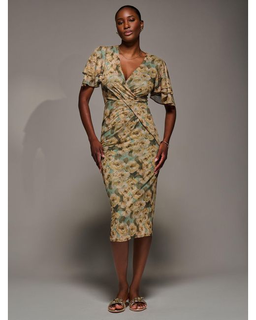 Jolie Moi Green Angel Sleeve Mesh Bodycon Dress