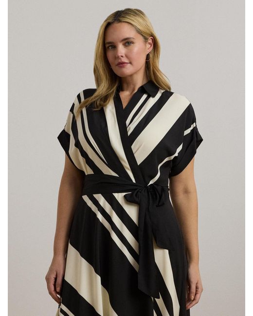 Ralph Lauren White Curve Striped Belted Collared Dress