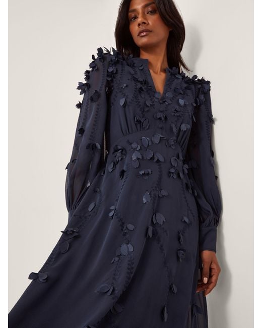 Monsoon Gwen Appliqu Long Sleeve Midi Dress in Blue | Lyst