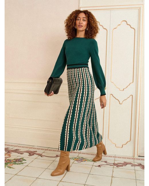 Love & Roses Petite Scallop Knitted Midi Dress in Green | Lyst