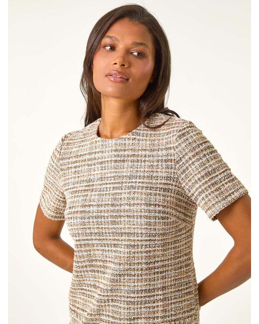 Roman Brown Textured Pocket Stretch Shift Dress