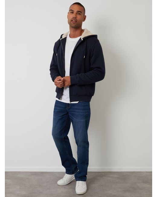 Threadbare Blue Borg Lined Zip-Through Hoodie for men