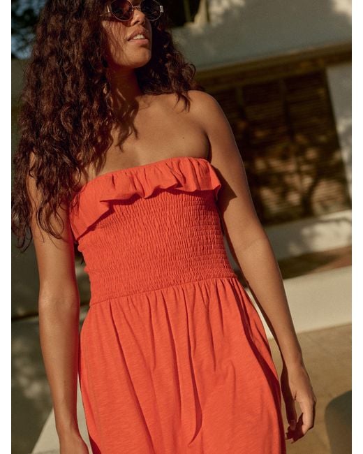 Next Red Print Bandeau Frill Summer Midi Dress