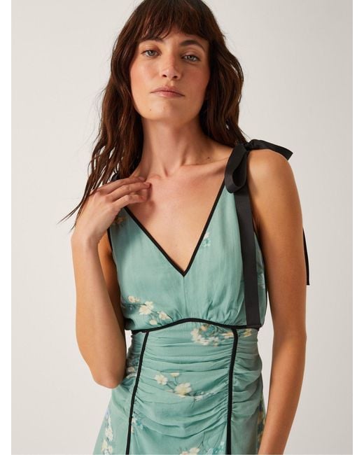 Monsoon Green Giselle Floral Print Bow Midi Dress
