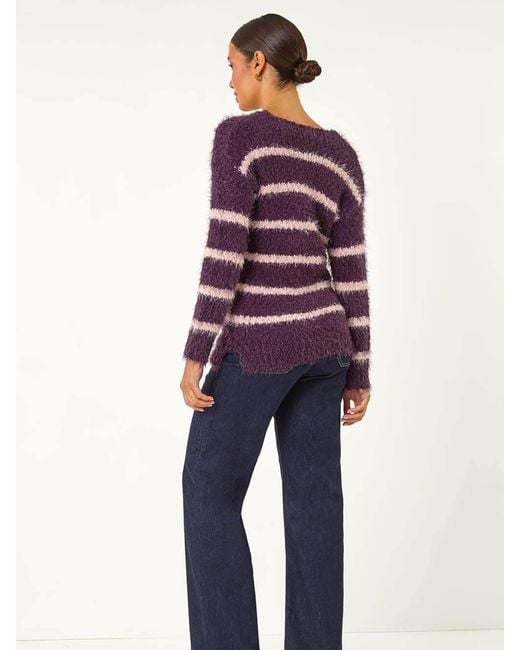 Roman Purple Stripe Fluffy Knit Jumper