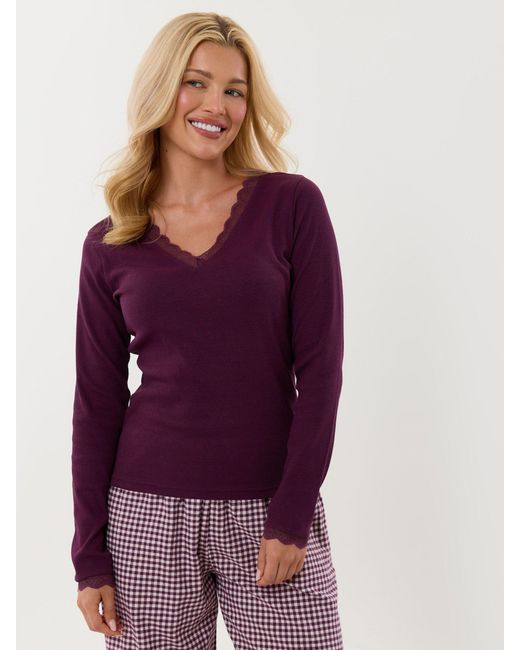Threadbare Purple Cotton Long Pyjamas Set