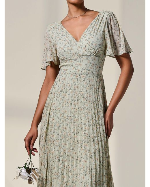 Jolie Moi Natural Floral Print Pleated Dip Hem Maxi Dress