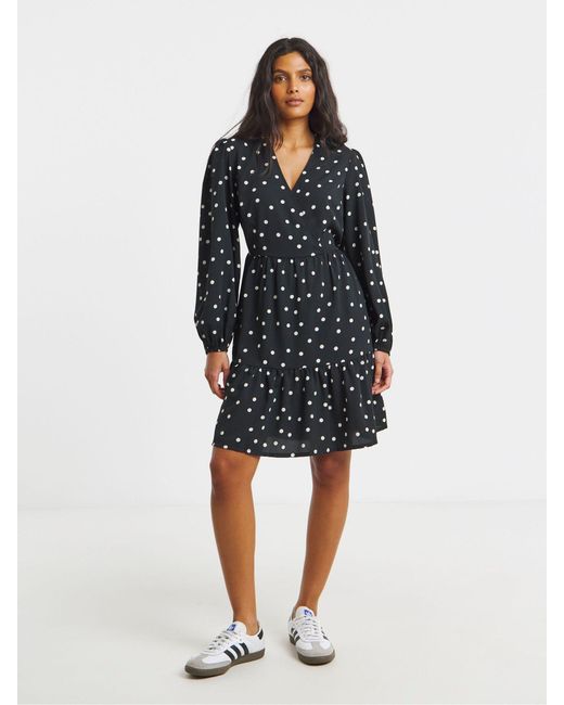 Simply Be Black Polka Dot Long Sleeve Wrap Smock Dress