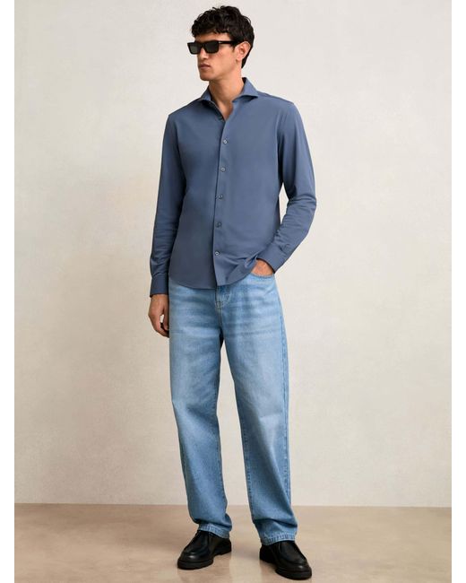 Reiss Blue Stretch Jersey Cutaway-Collar Shirt for men