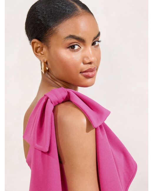 lipsy pink maxi dress Lipsy One Shoulder Bow Maxi Dress in Pink