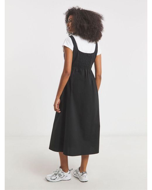 Simply Be Black 100% Cotton Cargo Notch Neck Apron Midi Dress