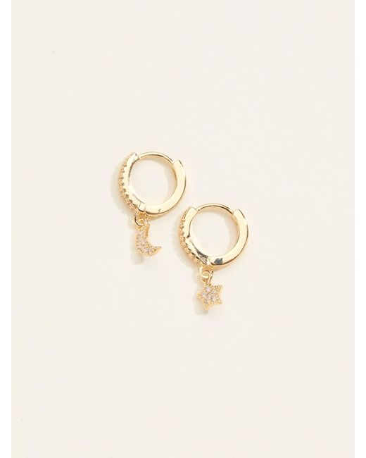 FatFace Natural Fatface Star And Moon Huggie Earrings