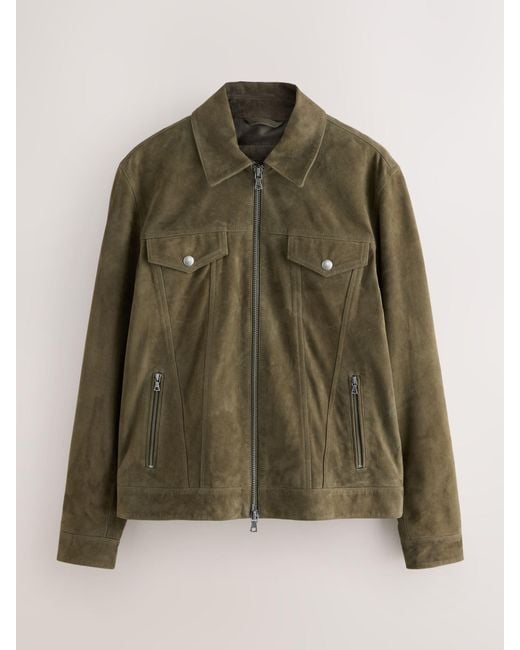 Next Green Suede Zip Through Western Jacket for men
