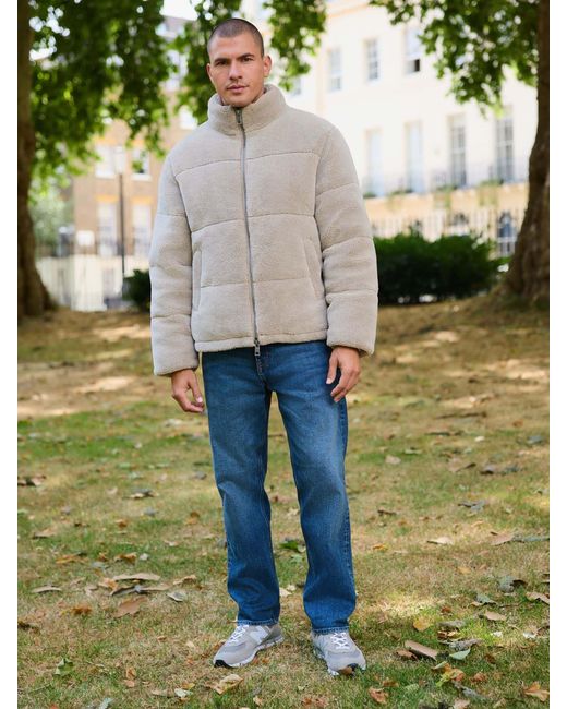 Next Blue Ecru Borg Funnel Puffer Jacket for men