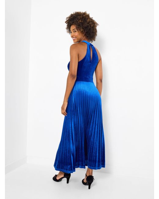 Joe Browns Blue Petite Halter Neck Velour Maxi Dress