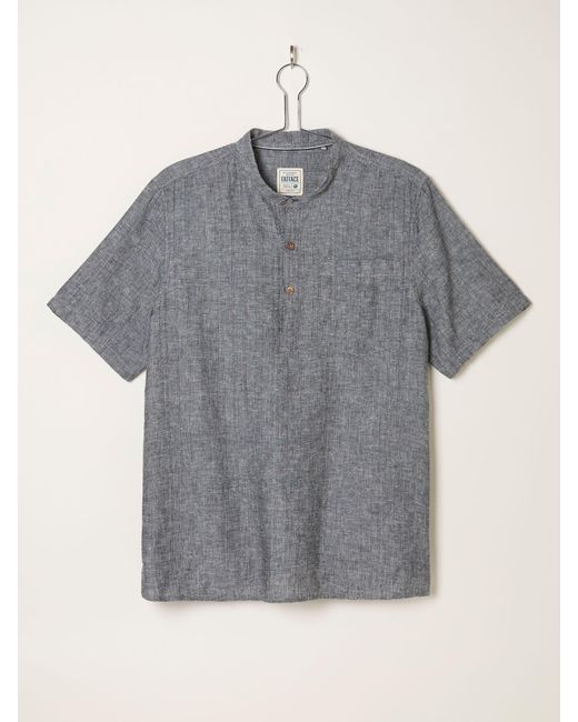 FatFace Gray Fatface Bugle Short Sleeve Grandad Popover Shirt for men