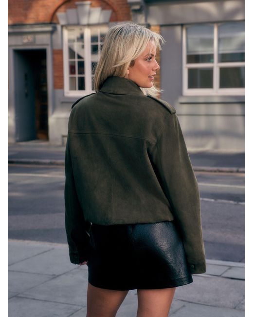 Next Black Khaki Suede Collared Bomber Jacket