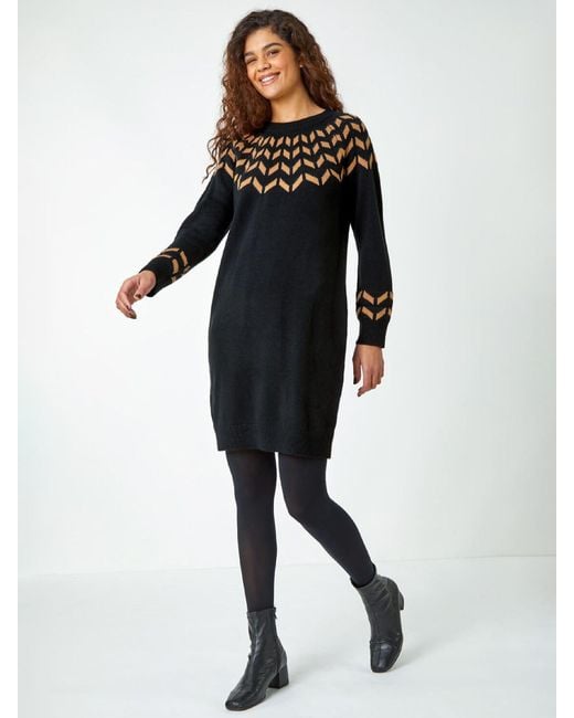 Roman Black Chevron Print Jumper Dress