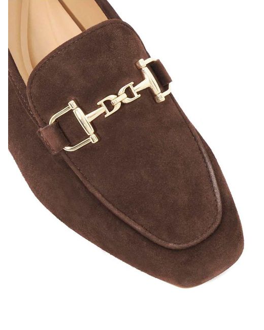 Dune Brown Leather Grained Branded Snaffle Trim Loafers