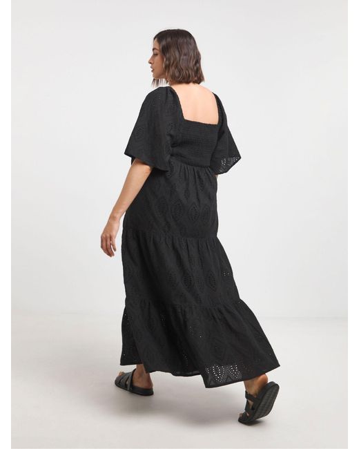 Simply Be Black 100% Cotton Bardot Broderie Maxi Dress