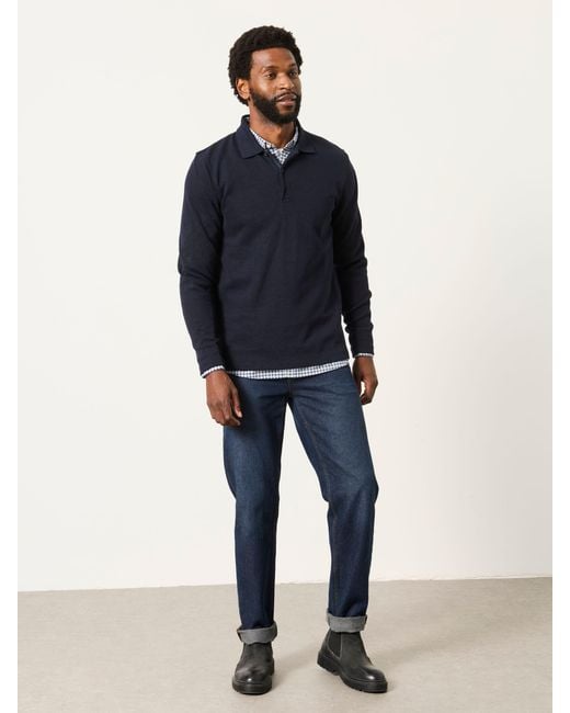 FatFace Blue Fatface Long Sleeve Ayr Ribbed Polo Shirt for men