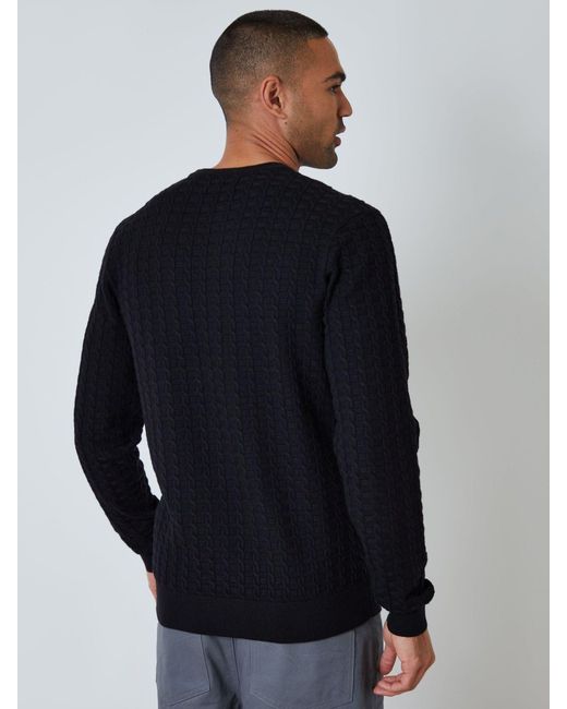 Threadbare Blue Cable Knit Crew Neck Jumper for men